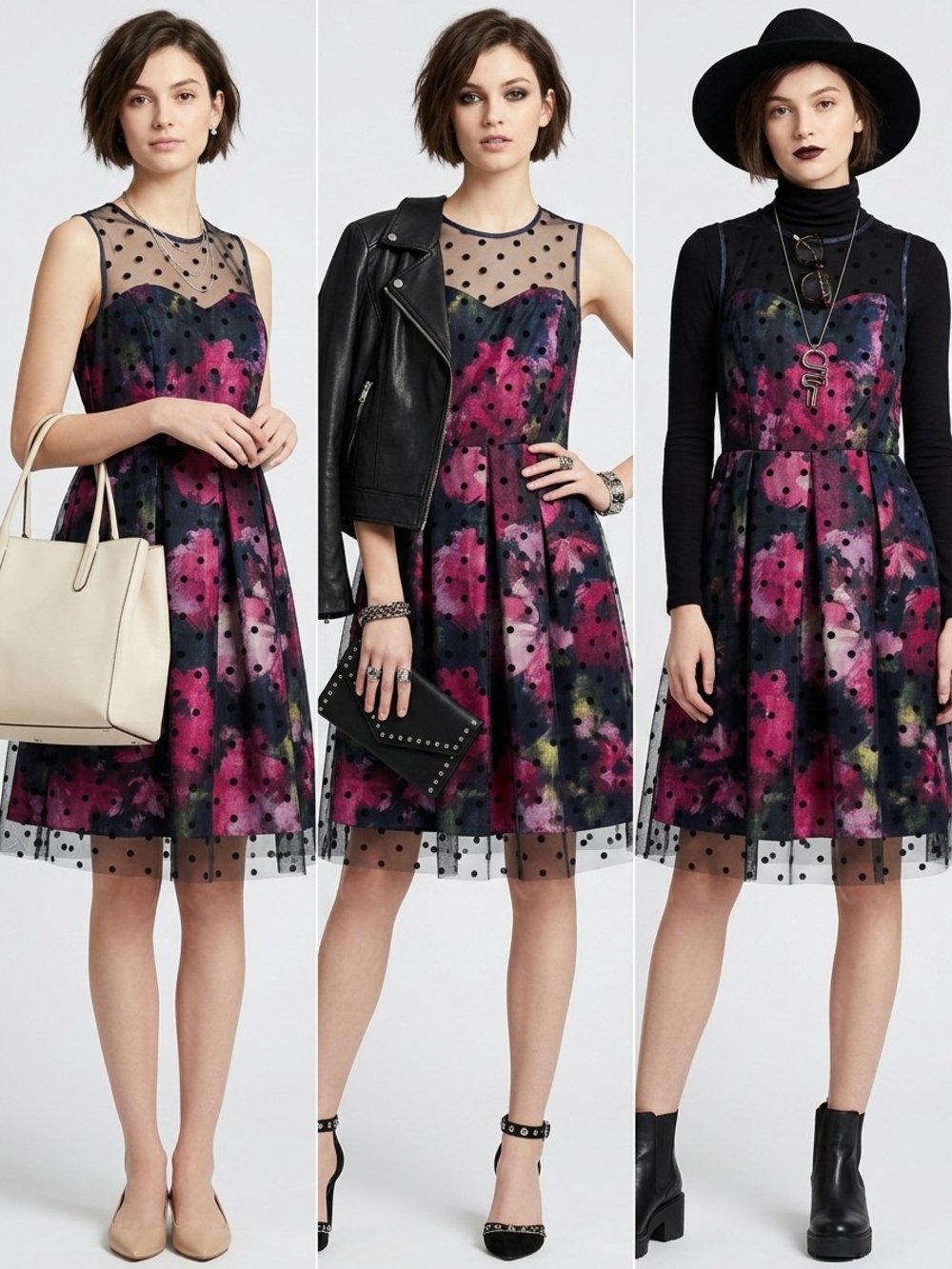 SD Collection Black Floral Polka-Dot Midi Dress